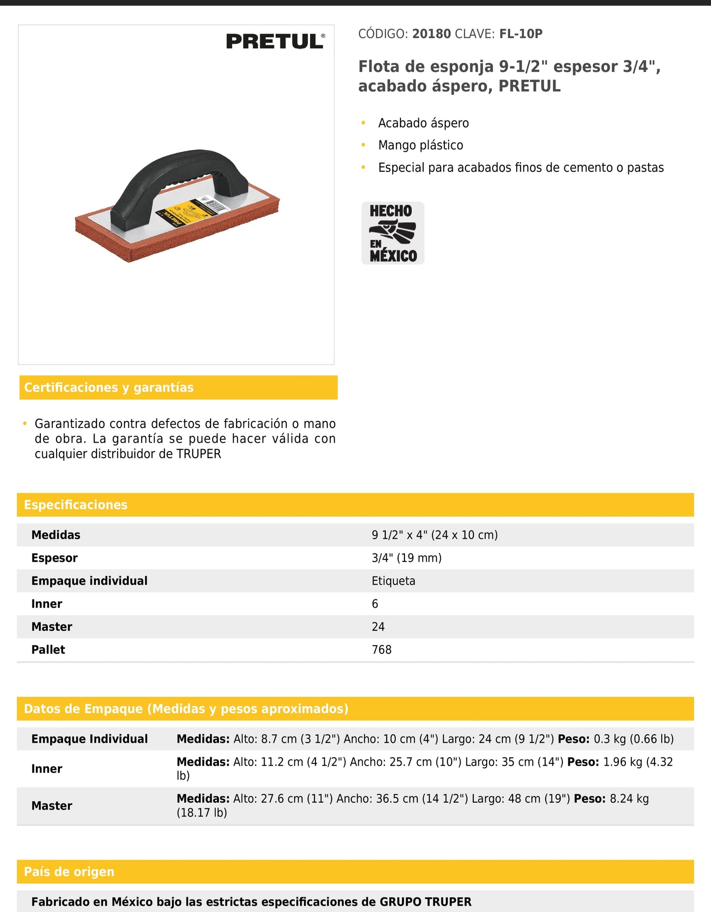 Flota de esponja de 9-1/2 pulgadas con acabado áspero y espesor de 3/4"