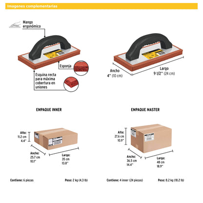 Flota de esponja de 9-1/2 pulgadas con acabado áspero y espesor de 3/4"