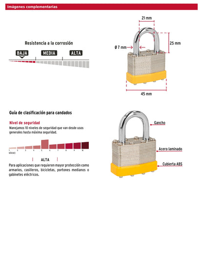 Candado laminado 45 mm gancho corto