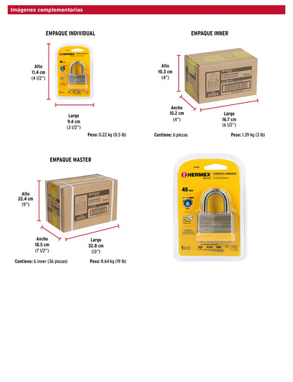 Candado laminado 45 mm gancho corto