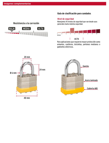 Juego de 4 candados cuerpo laminado 50 mm