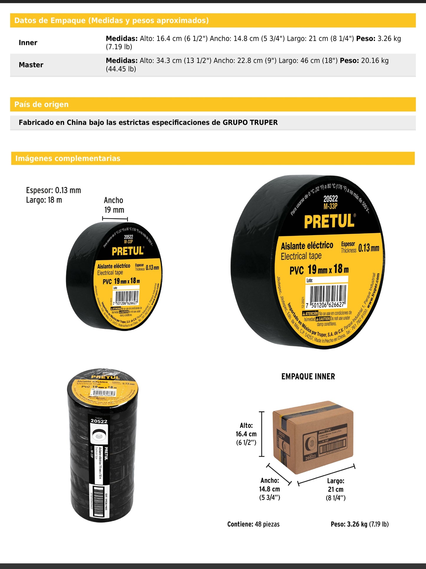 Cinta de aislar de 18 m x 19 mm negra