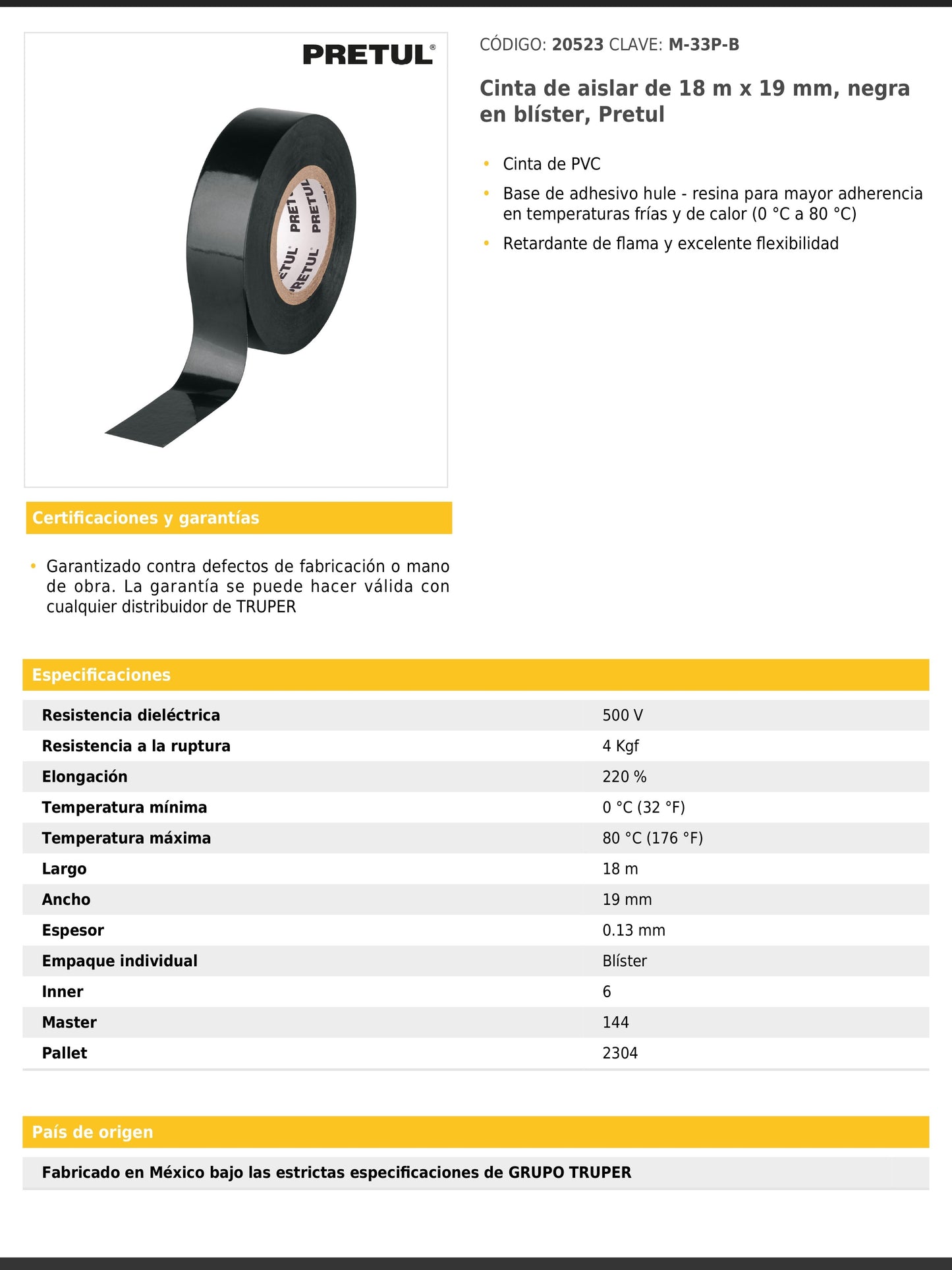 Cinta de aislar de 18 m x 19 mm negra en blíster