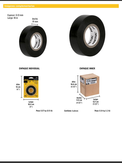 Cinta de aislar de 18 m x 19 mm negra en blíster