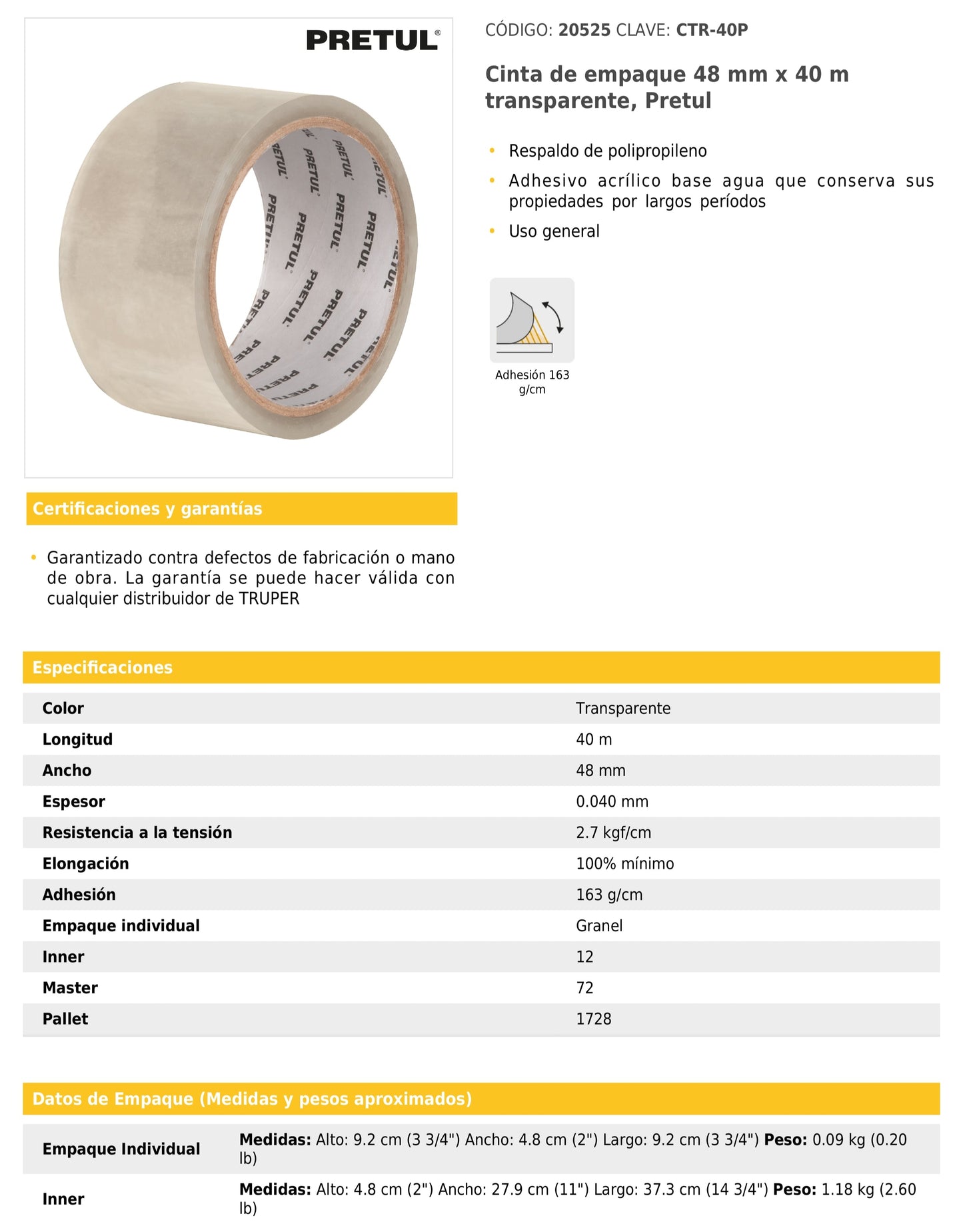 Cinta de empaque 48 mm x 40 m transparente