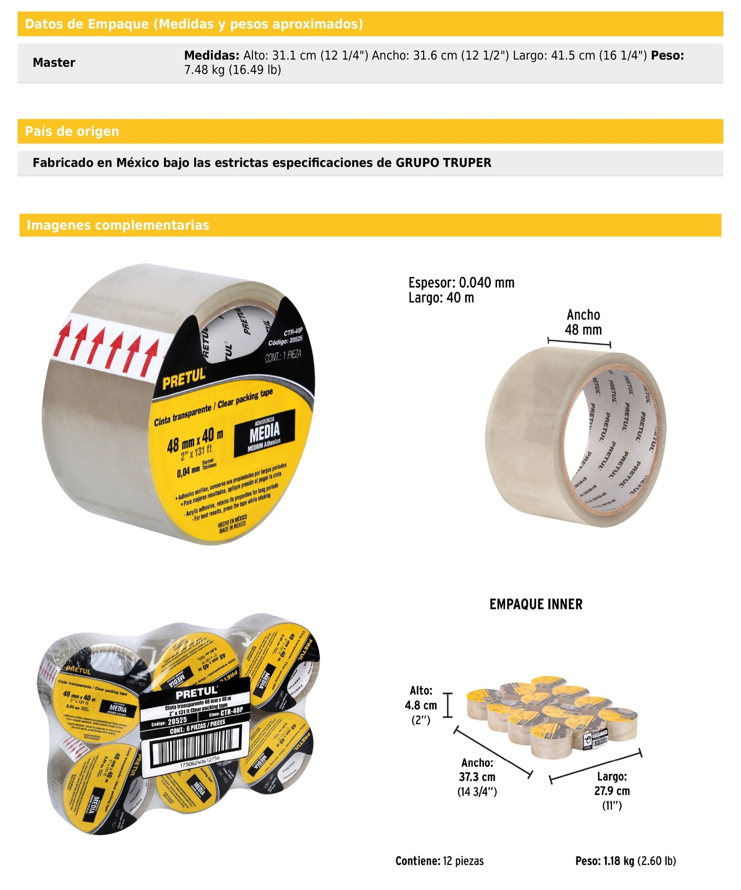 Cinta de empaque 48 mm x 40 m transparente
