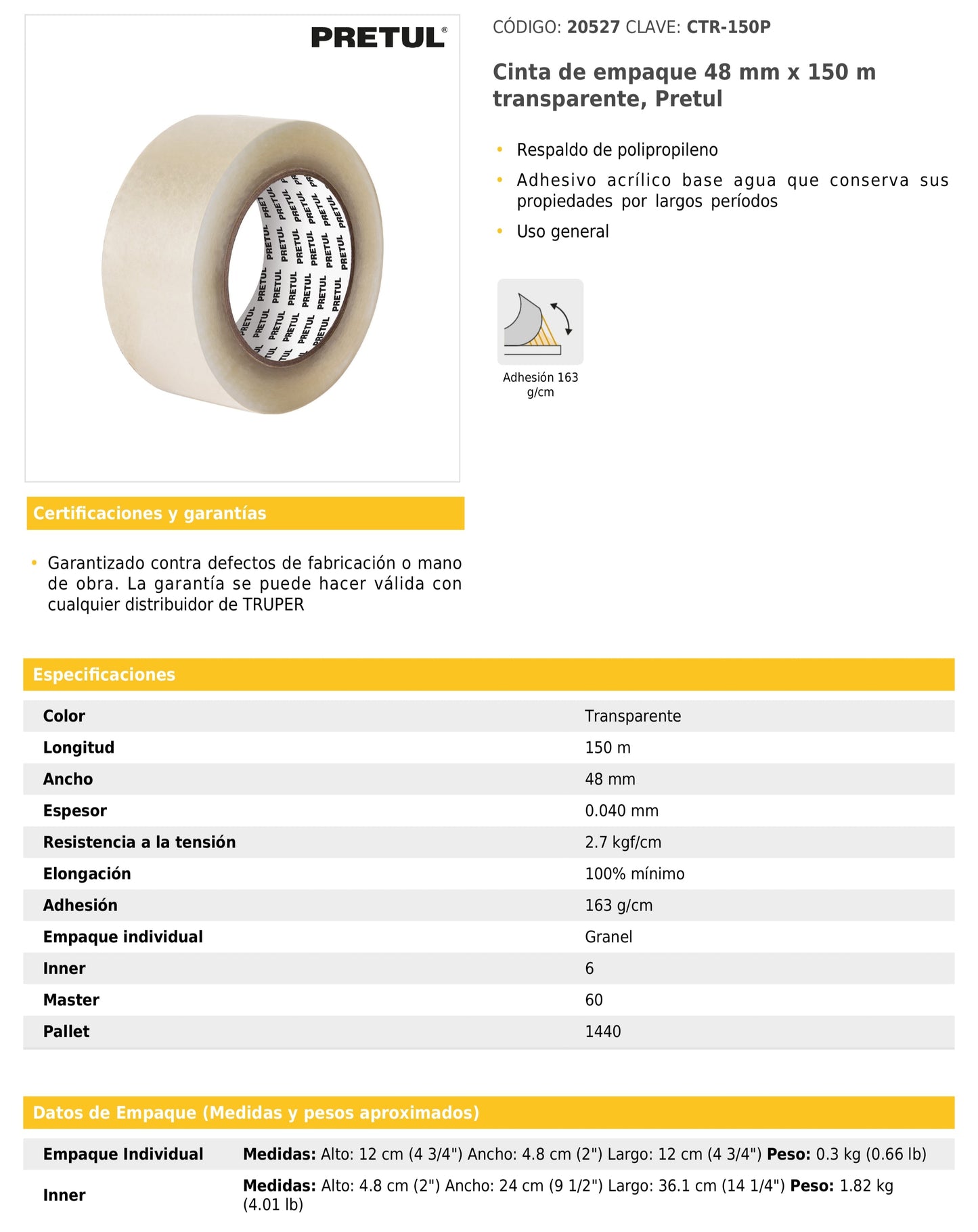 Cinta de empaque 48 mm x 150 m transparente