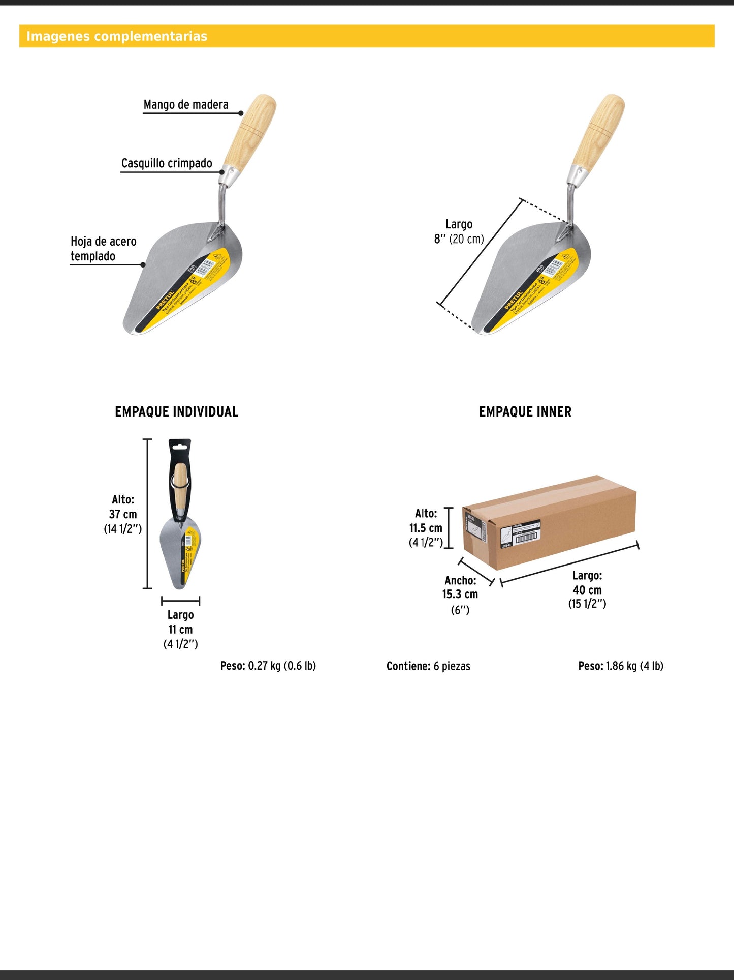 Cuchara para albañil de 8 pulgadas tipo Centroamericana