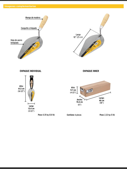 Cuchara para albañil de 10" tipo Centroamericana