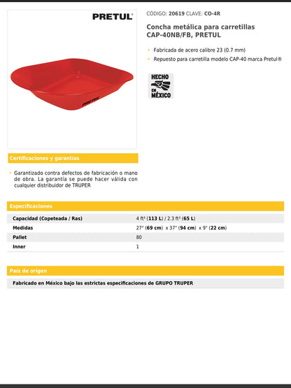 Concha metálica calibre 23 para carretillas CAP-40