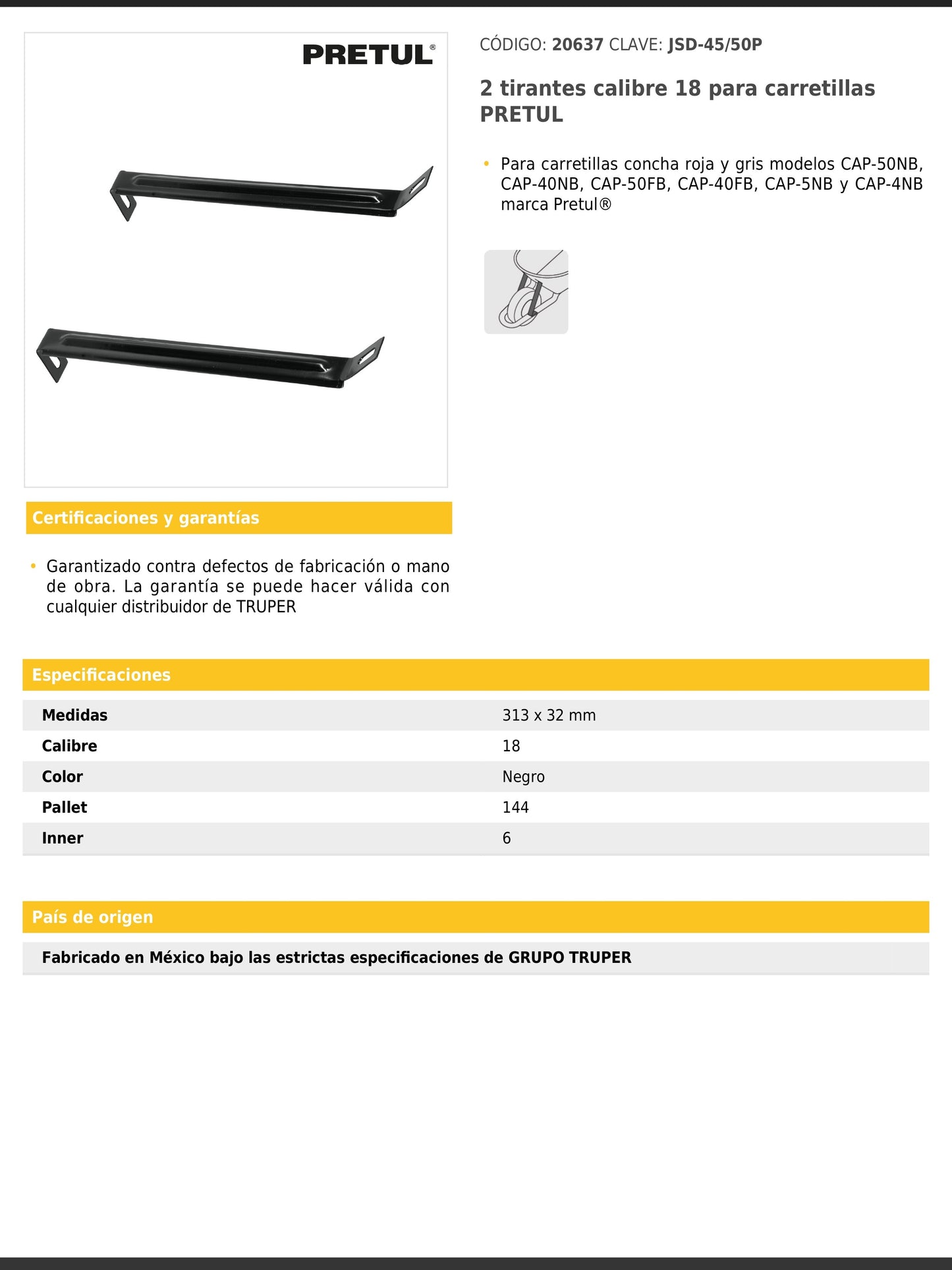 Tirantes calibre 18 para carretillas en set de 2 piezas