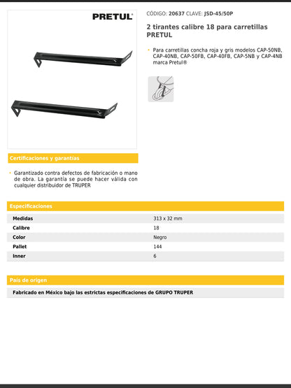 Tirantes calibre 18 para carretillas en set de 2 piezas