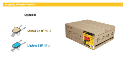 Carretilla 3.5 ft³ roja angosta imponchable tubular