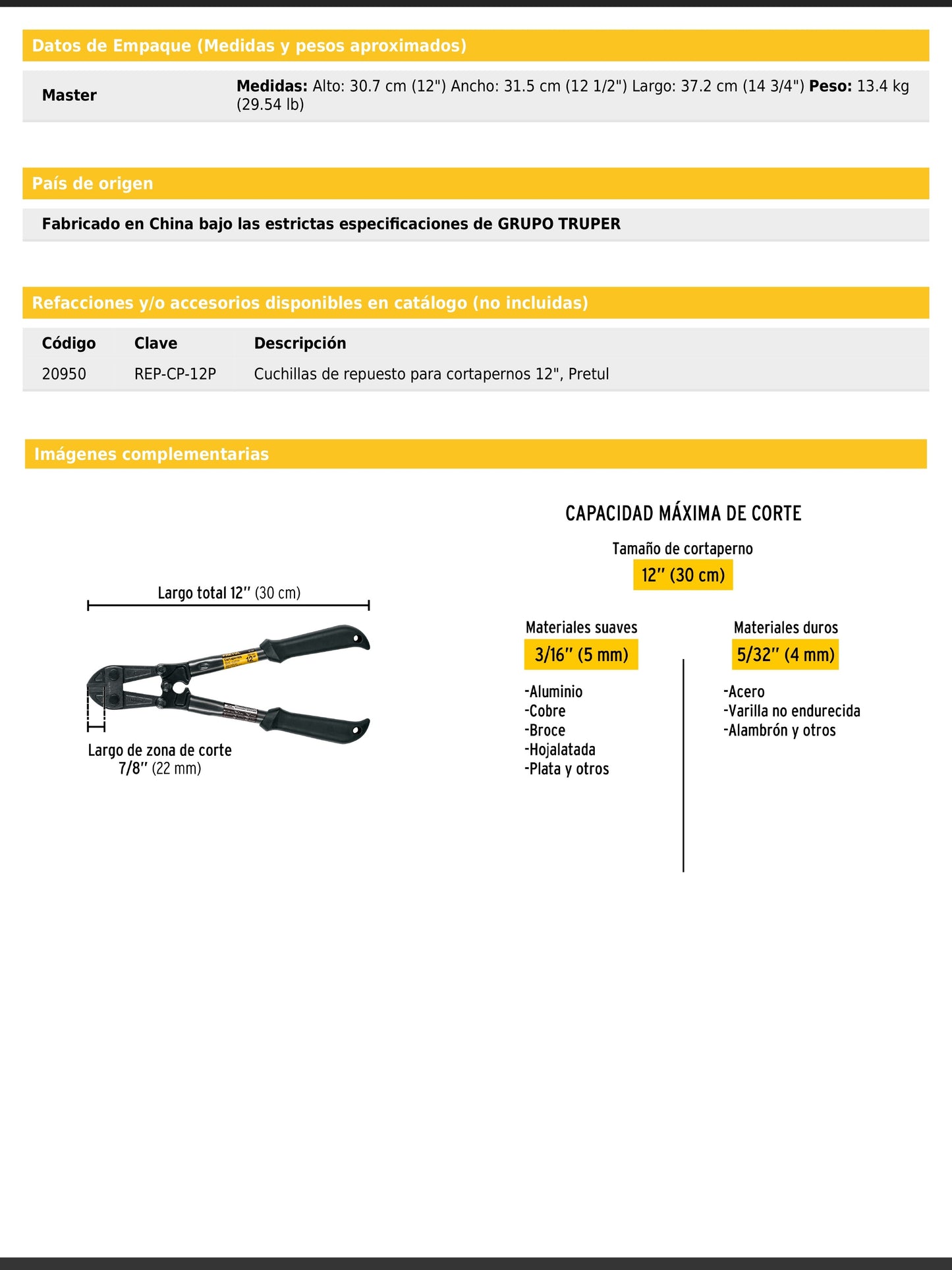 Cortapernos de 12 pulgadas con mango tubular