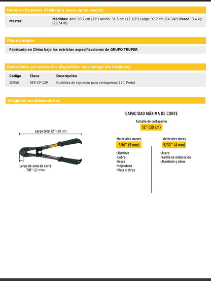 Cortapernos de 12 pulgadas con mango tubular