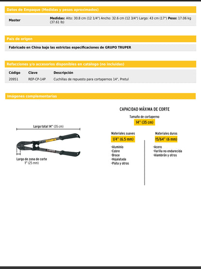 Cortapernos de 14 pulgadas con mango tubular