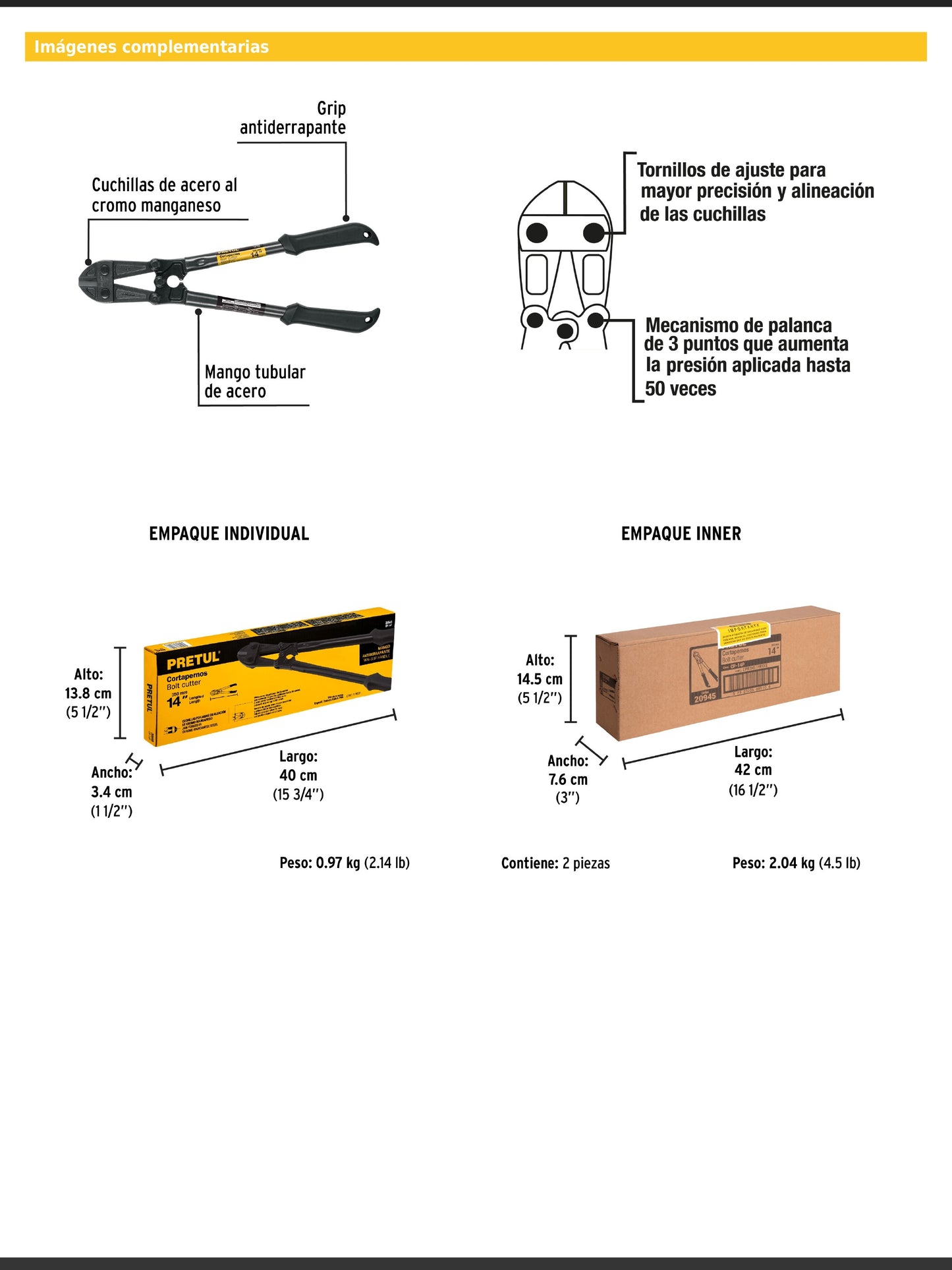 Cortapernos de 14 pulgadas con mango tubular