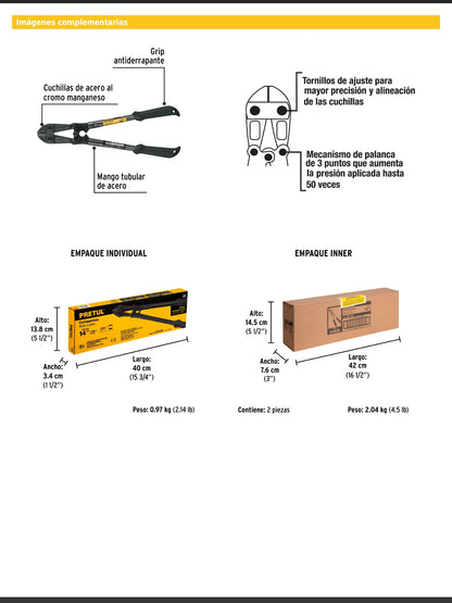 Cortapernos de 14 pulgadas con mango tubular