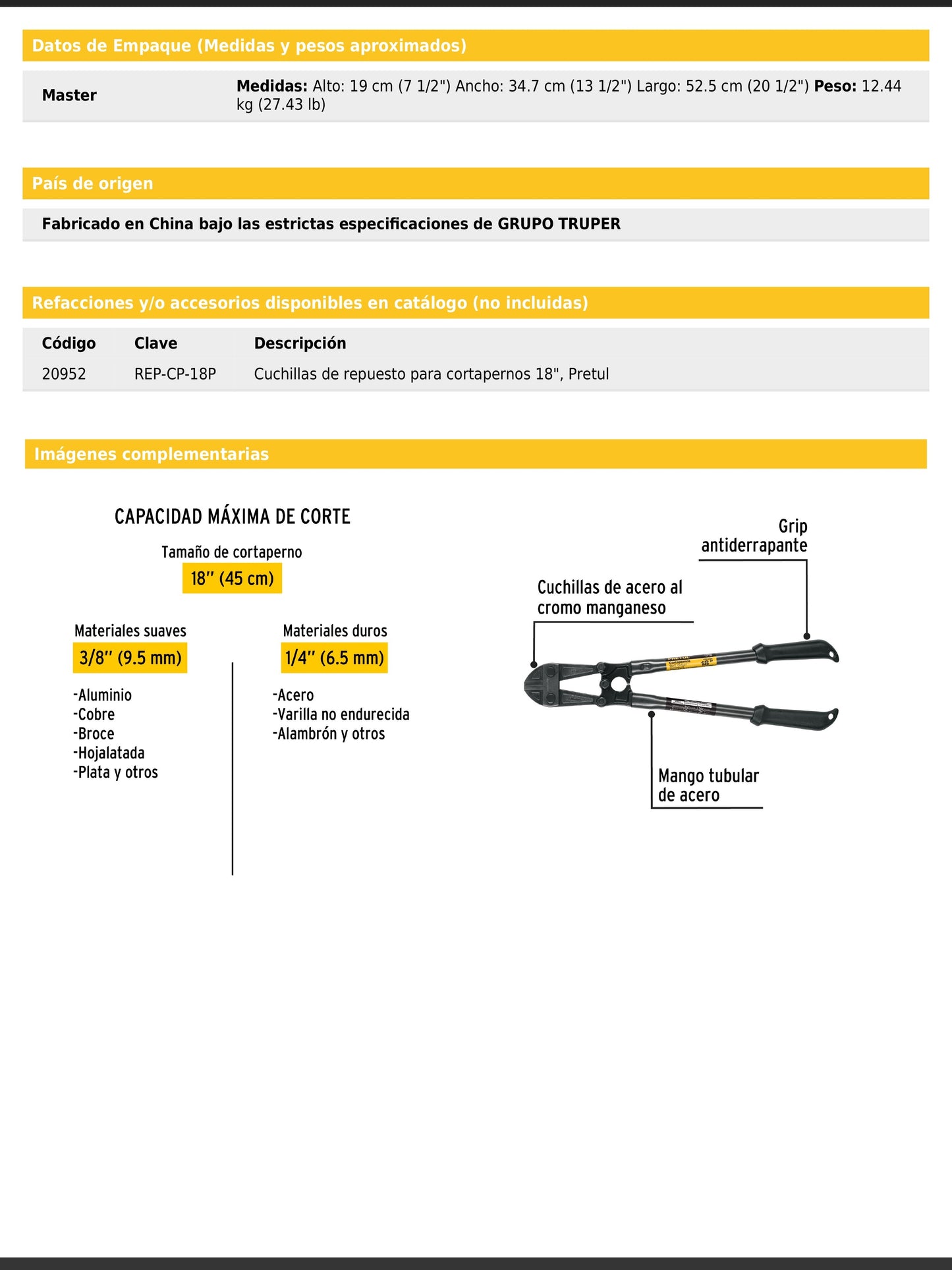 Cortapernos de 18 pulgadas con mango tubular