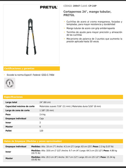 Cortapernos de 24 pulgadas con mango tubular