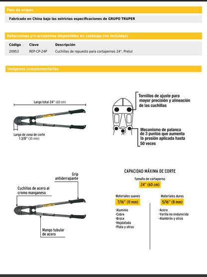 Cortapernos de 24 pulgadas con mango tubular