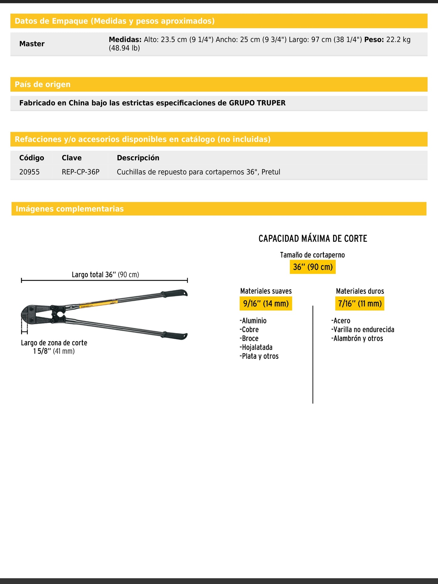 Cortapernos de 36 pulgadas con mango tubular
