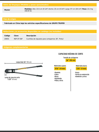 Cortapernos de 36 pulgadas con mango tubular