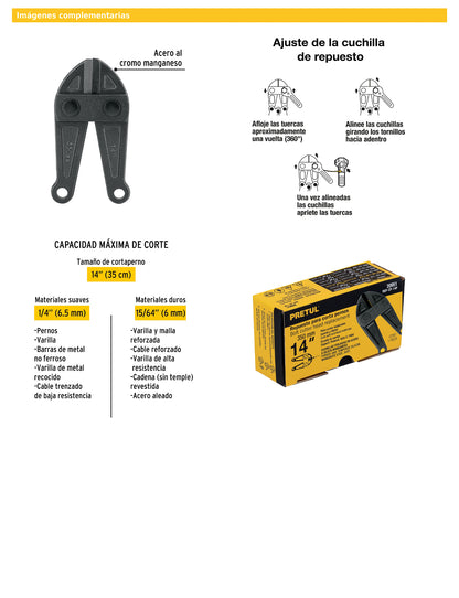 Cuchillas de repuesto para cortapernos de 14 pulgadas con acero al cromo manganeso