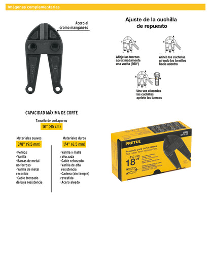 Cuchillas de repuesto para cortapernos de 18 pulgadas con acero al cromo manganeso