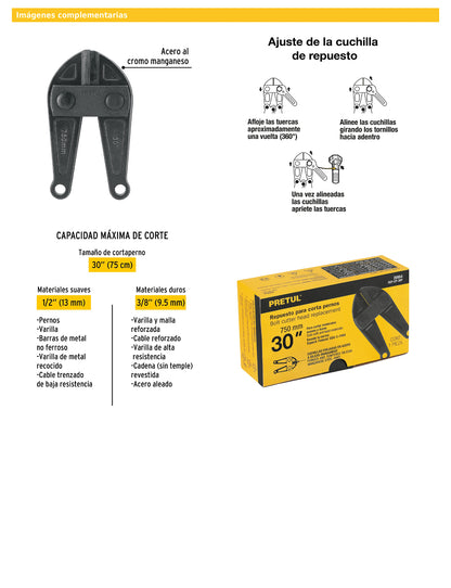 Cuchillas de repuesto para cortapernos de 30 pulgadas con acero al cromo manganeso