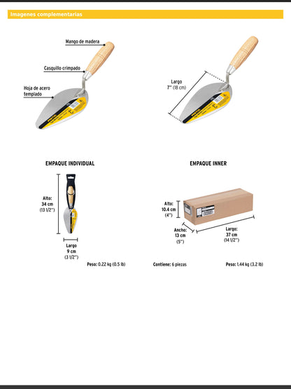 Cuchara para albañil de 7" tipo Mérida