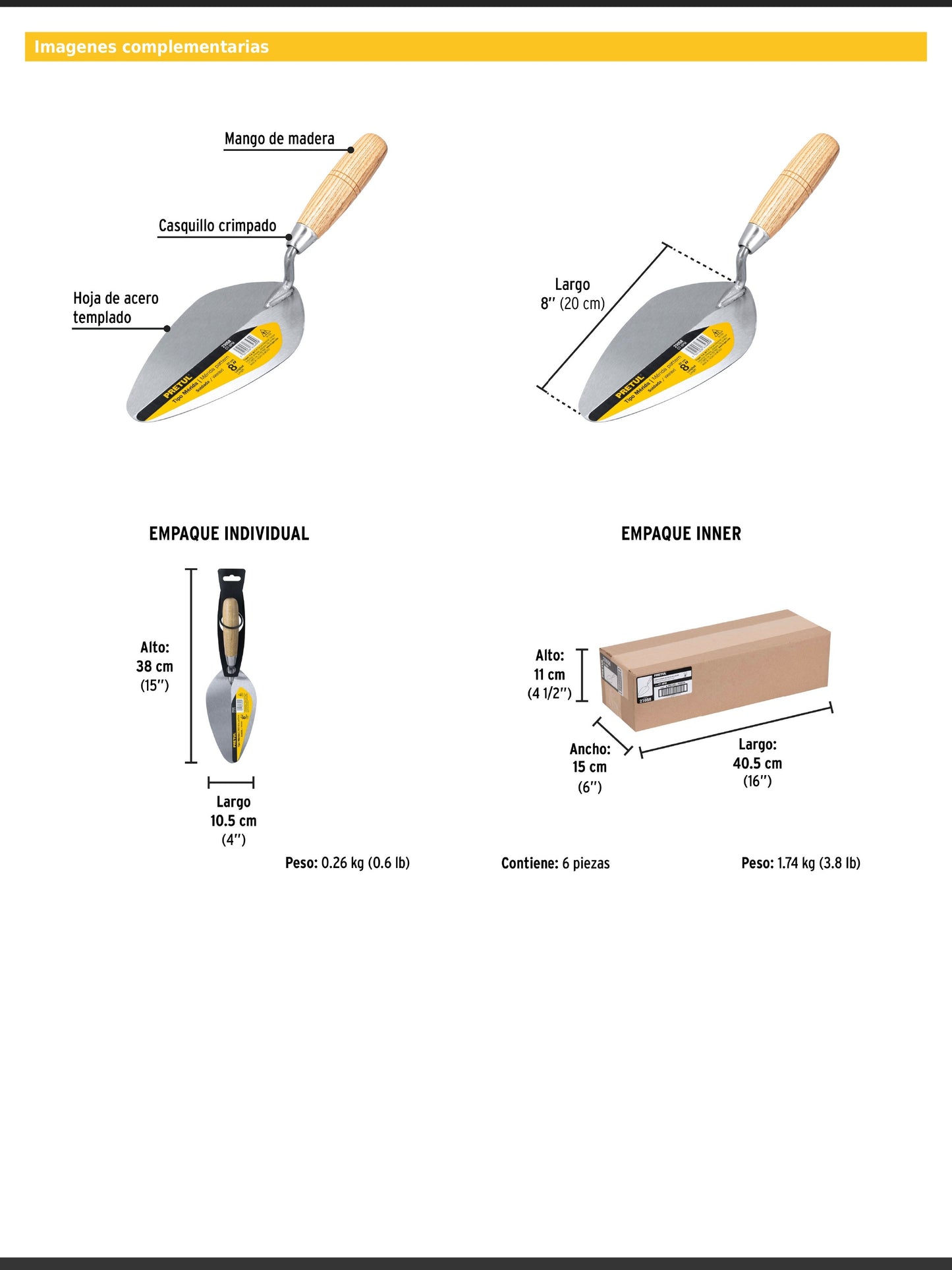 Cuchara para albañil de 8" tipo Mérida