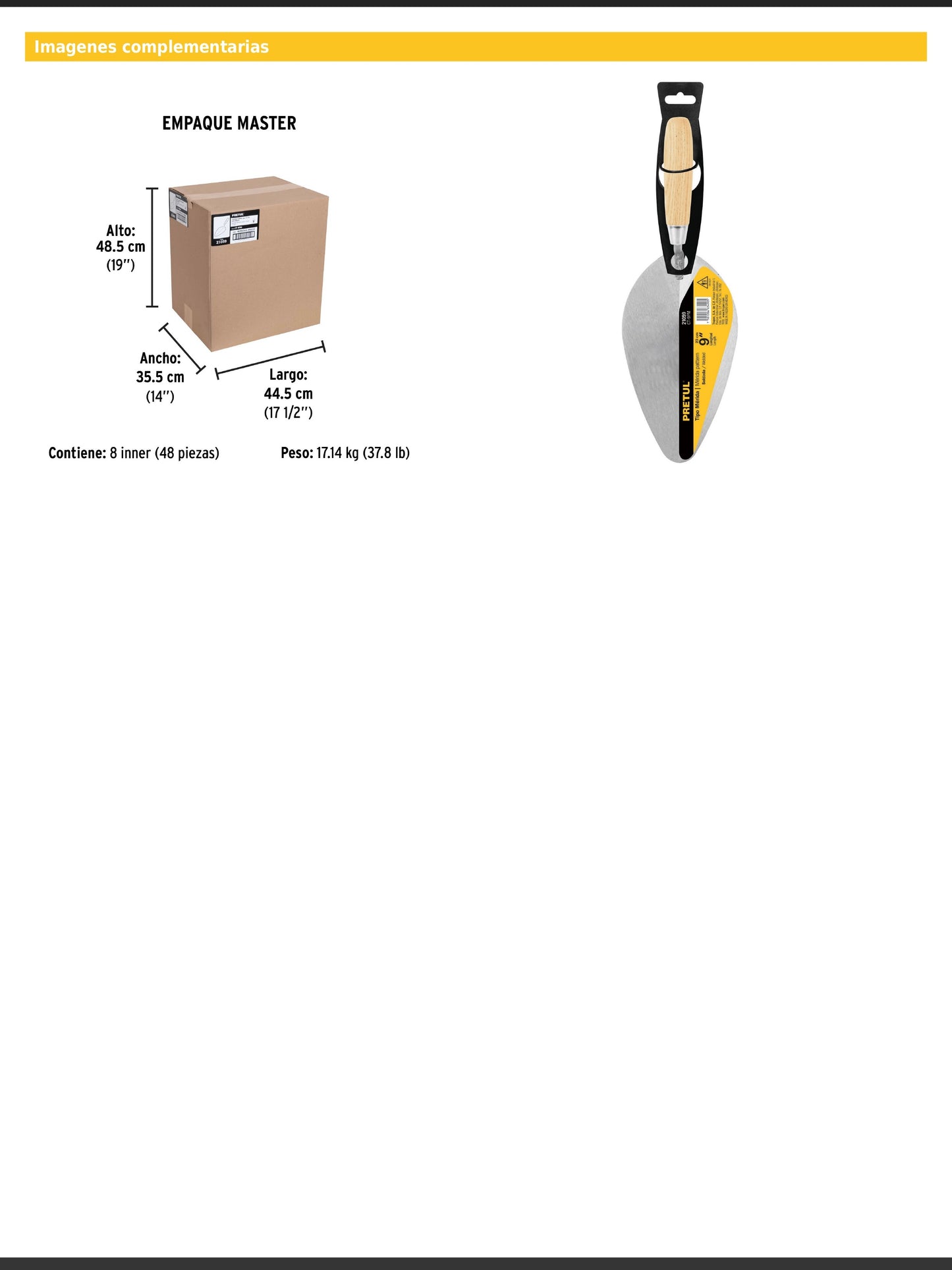 Cuchara para albañil de 9" tipo Mérida