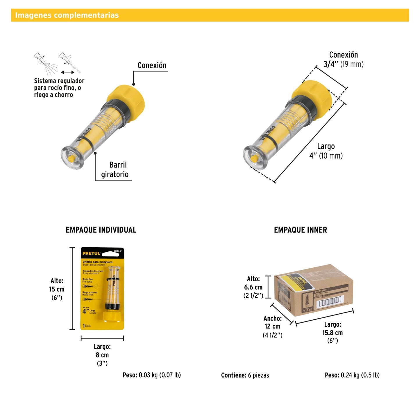 Chiflón de plástico de 4" para manguera