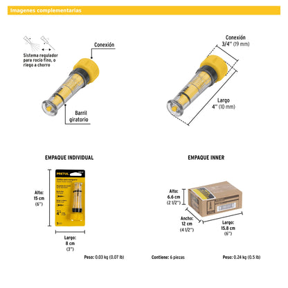 Chiflón de plástico de 4" para manguera