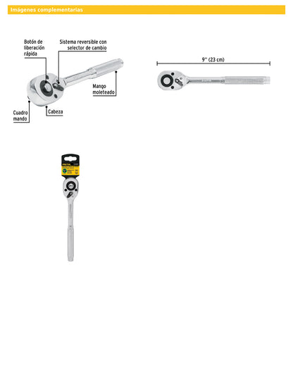 Matraca de cuadro 1/2 pulgada con cabeza de pera y liberación rápida