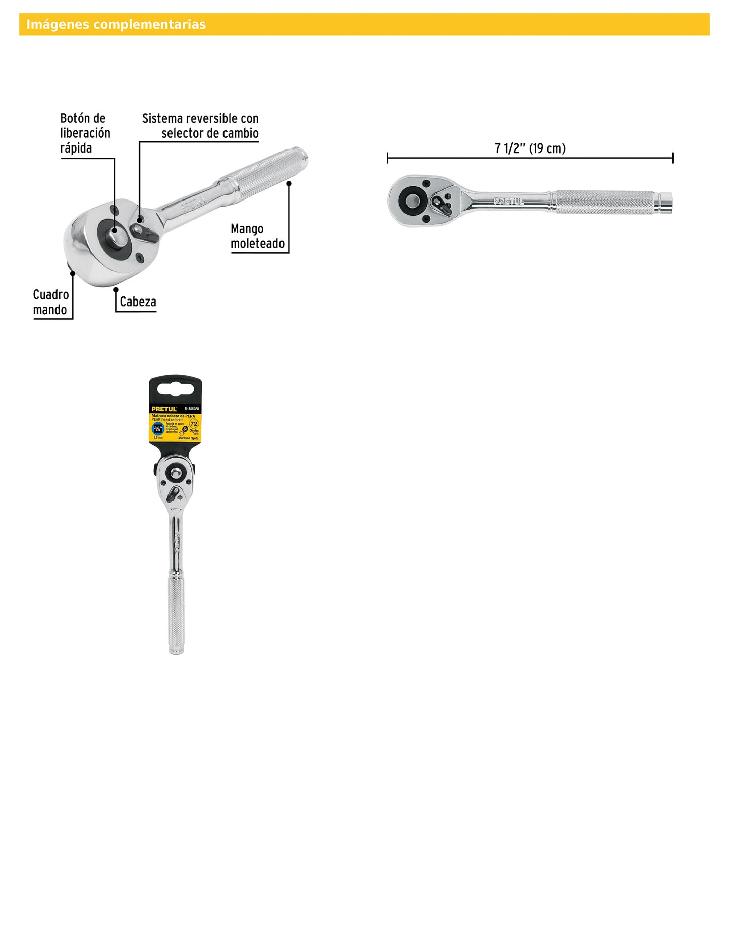 Matraca de cuadro 3/8 con liberación rápida