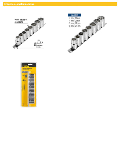 Juego de 8 dados de cuadro 1/2 con riel organizador