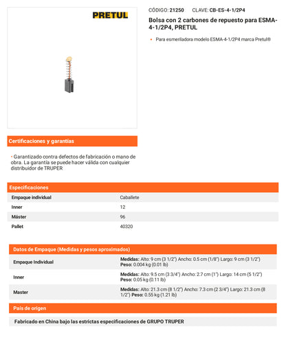 Ficha tecnica - 2 carbones para ESMA-4-1/2P4 - SKU 21250