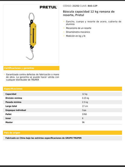 Báscula de resorte con capacidad de 12 kg