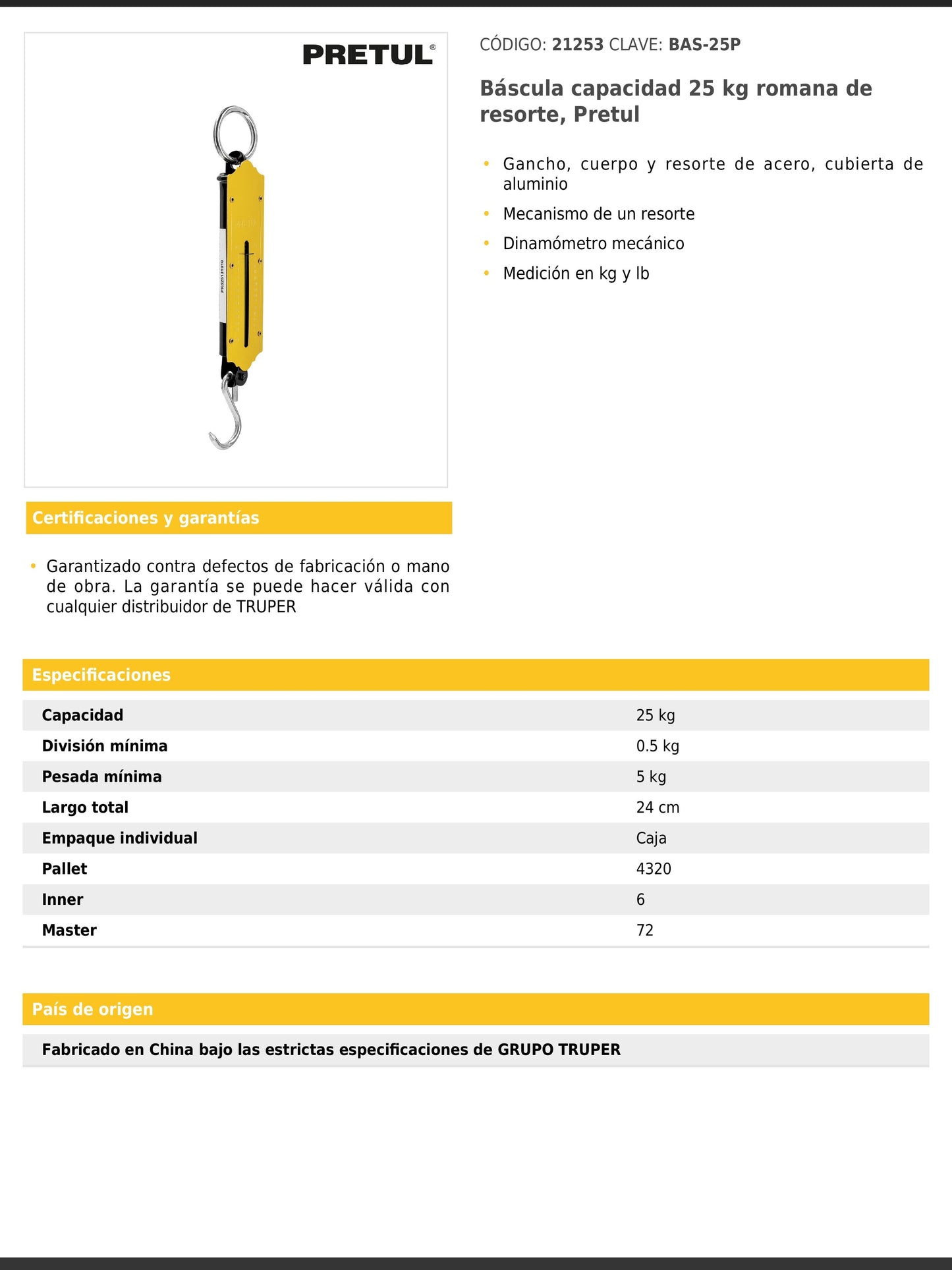 Báscula de resorte con capacidad de 25 kg