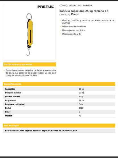 Báscula de resorte con capacidad de 25 kg