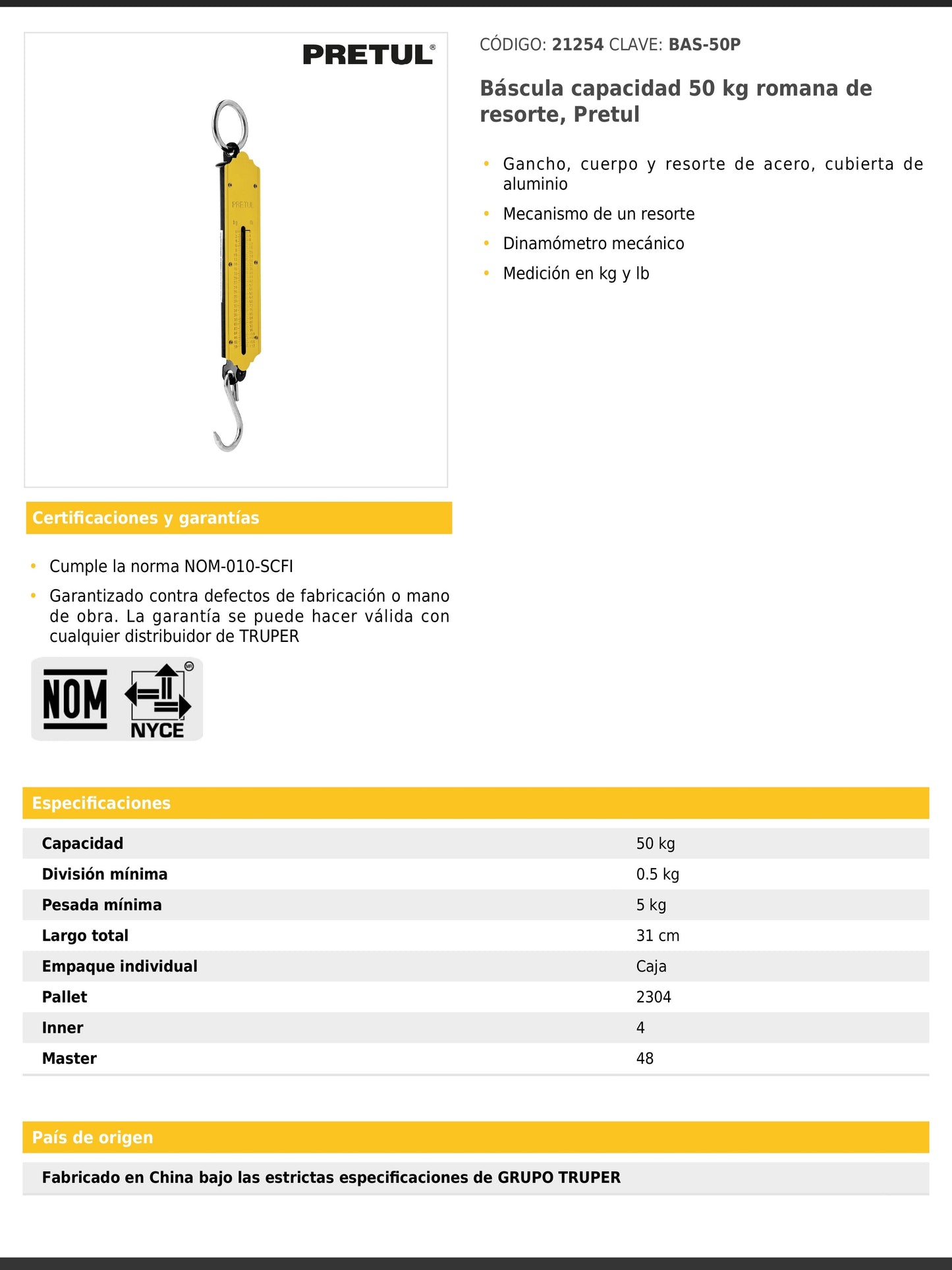 Báscula de resorte con capacidad de 50 kg