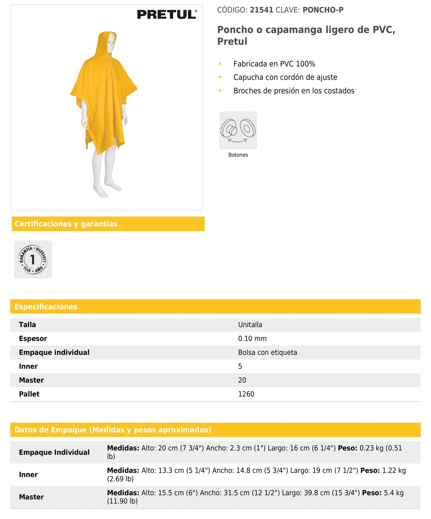 Poncho o capamanga ligero de PVC