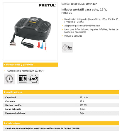Compresor de aire para auto 12 V