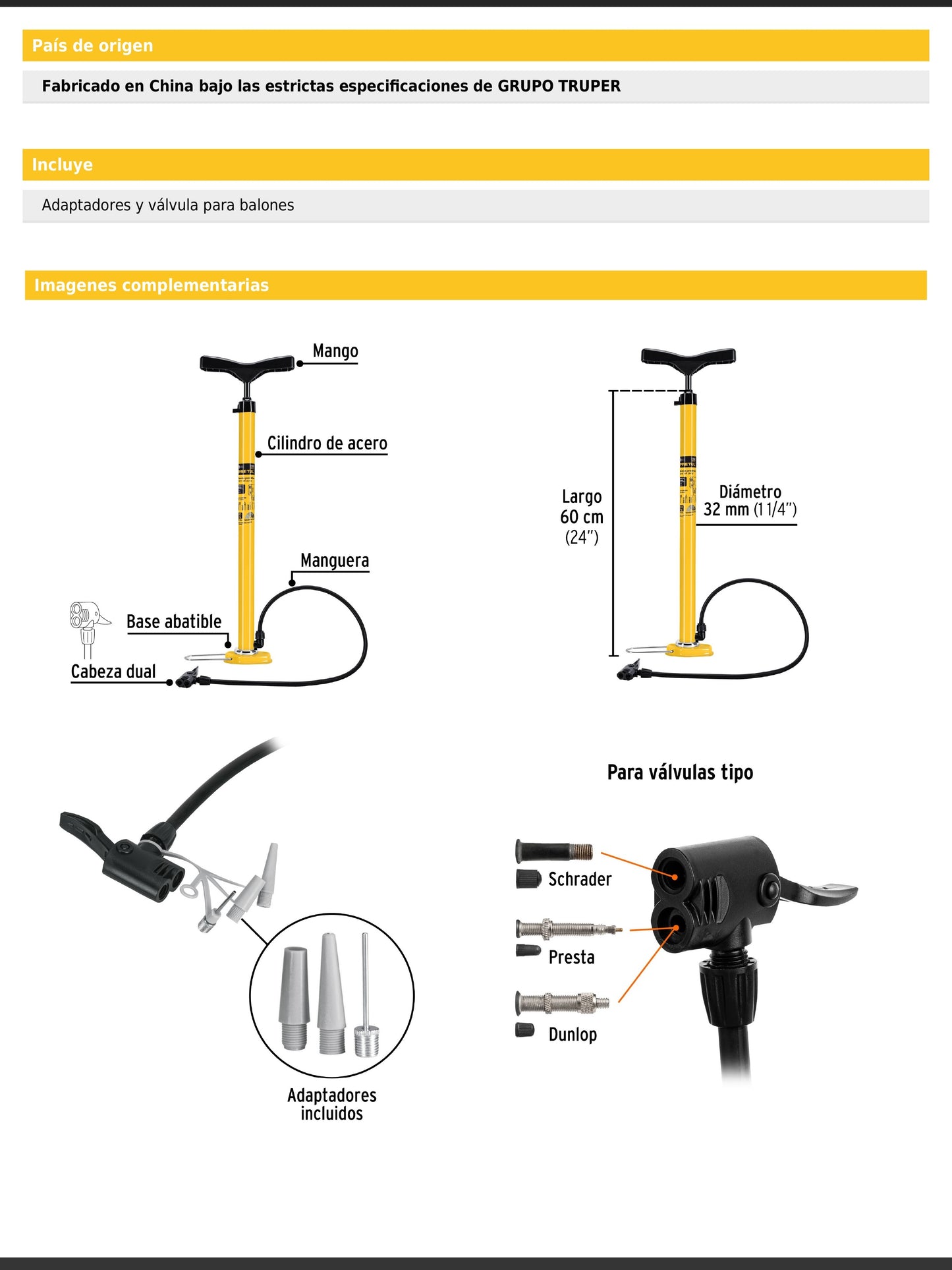 Bomba manual para inflar de 80 PSI