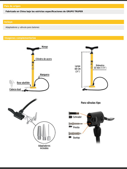 Bomba manual para inflar de 80 PSI