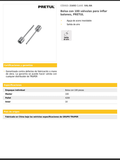 Bolsa con 100 válvulas para inflar balones