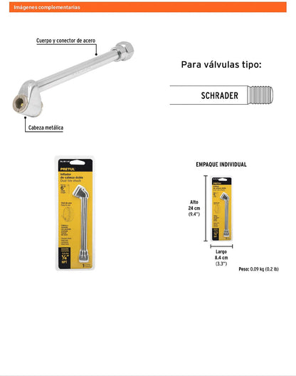 Inflador de cabeza doble de acero