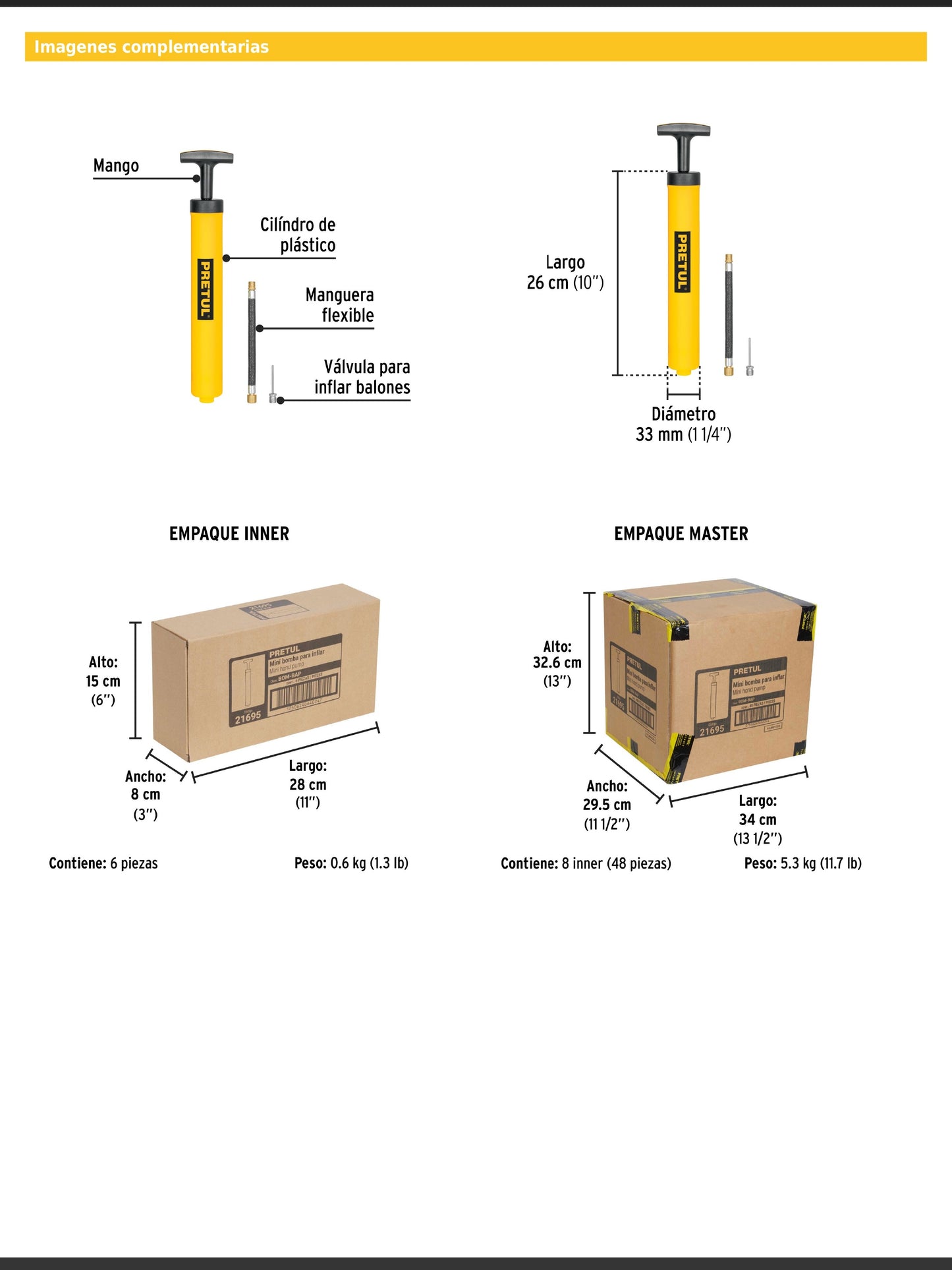 Mini bomba manual para inflar balones de 25 PSI